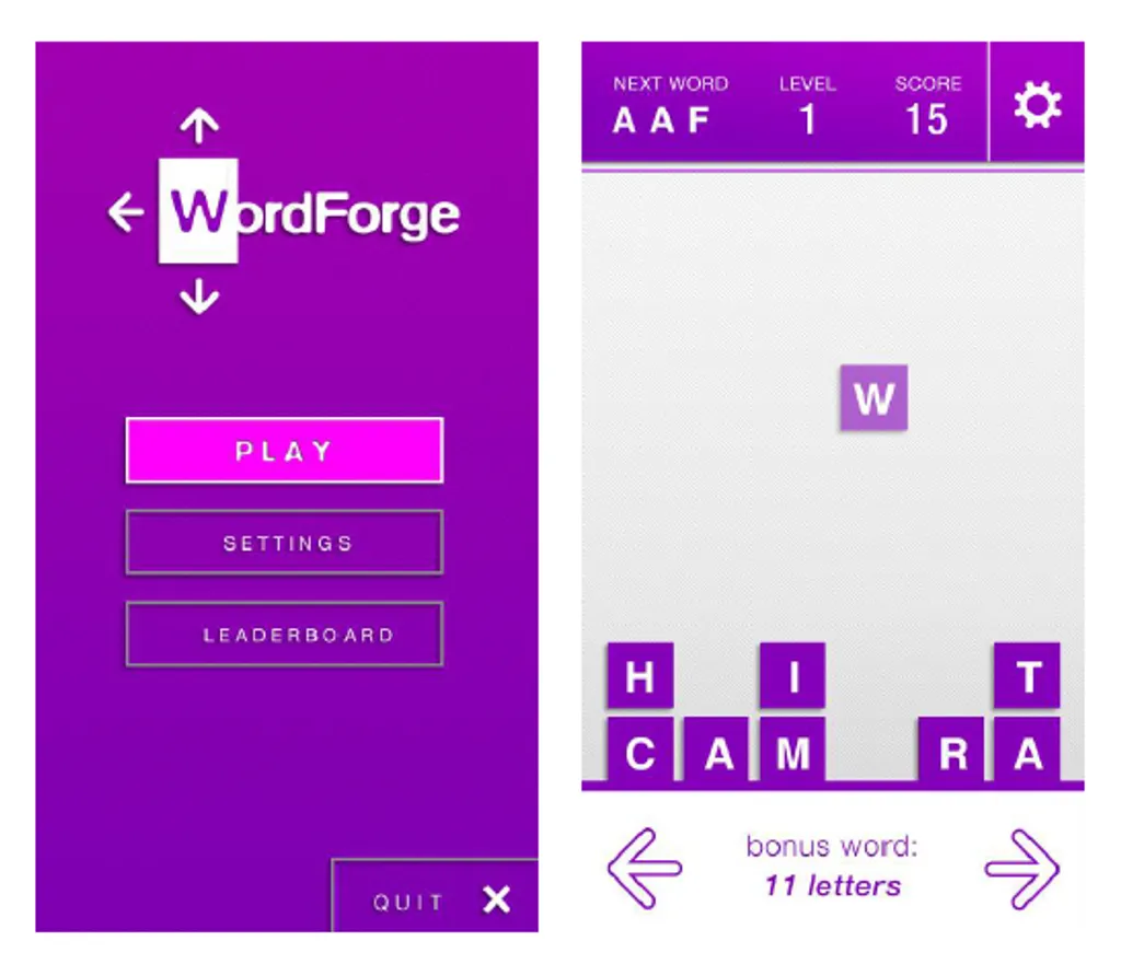 Imagine seeing Tetris blocks but all of the blocks are purple and contain different letters of the alphabet.